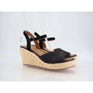 Gentle Souls Nomi Raffia Espadrille Sandal Womens Size 9.5 Black Wedge Slingback